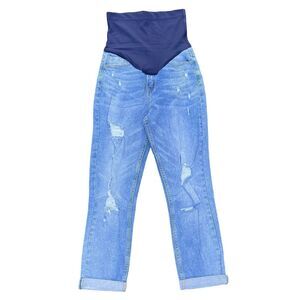 Pinkblush Distressed Stretchy Straight Maternity Blue Jeans Size 25 Medium Wash